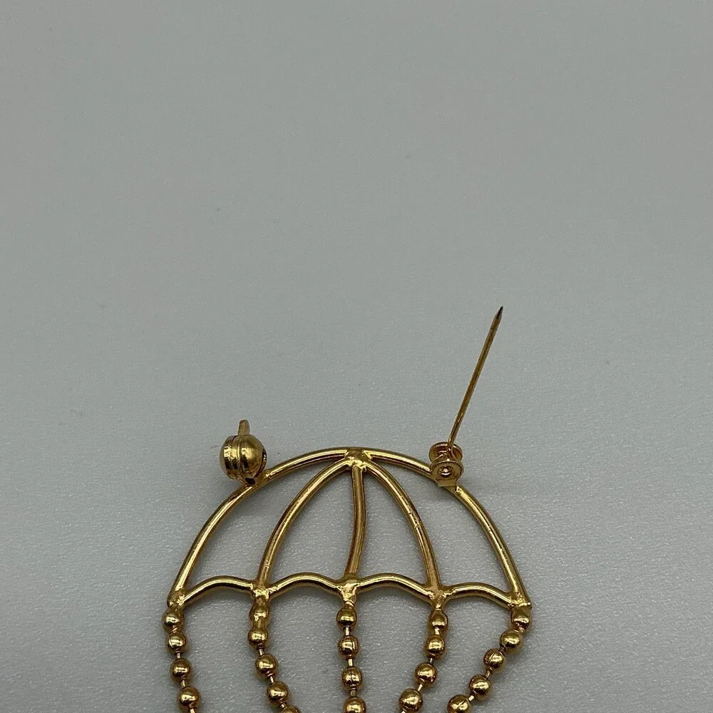 Vintage WF Womens Watch 22mm Black Dial Gold Tone Parachute Brooch New Battery